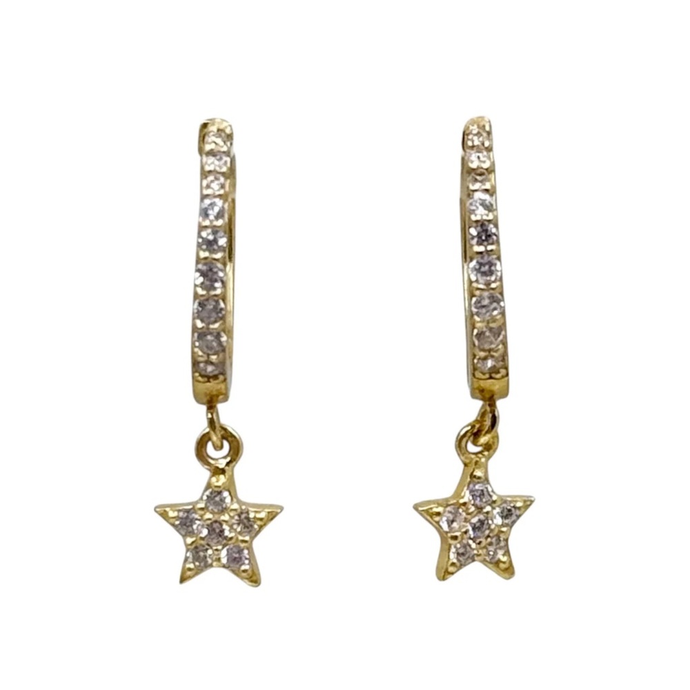 Gold vermeil sterling silver cubic zirconia star hoop earrings - GM1025